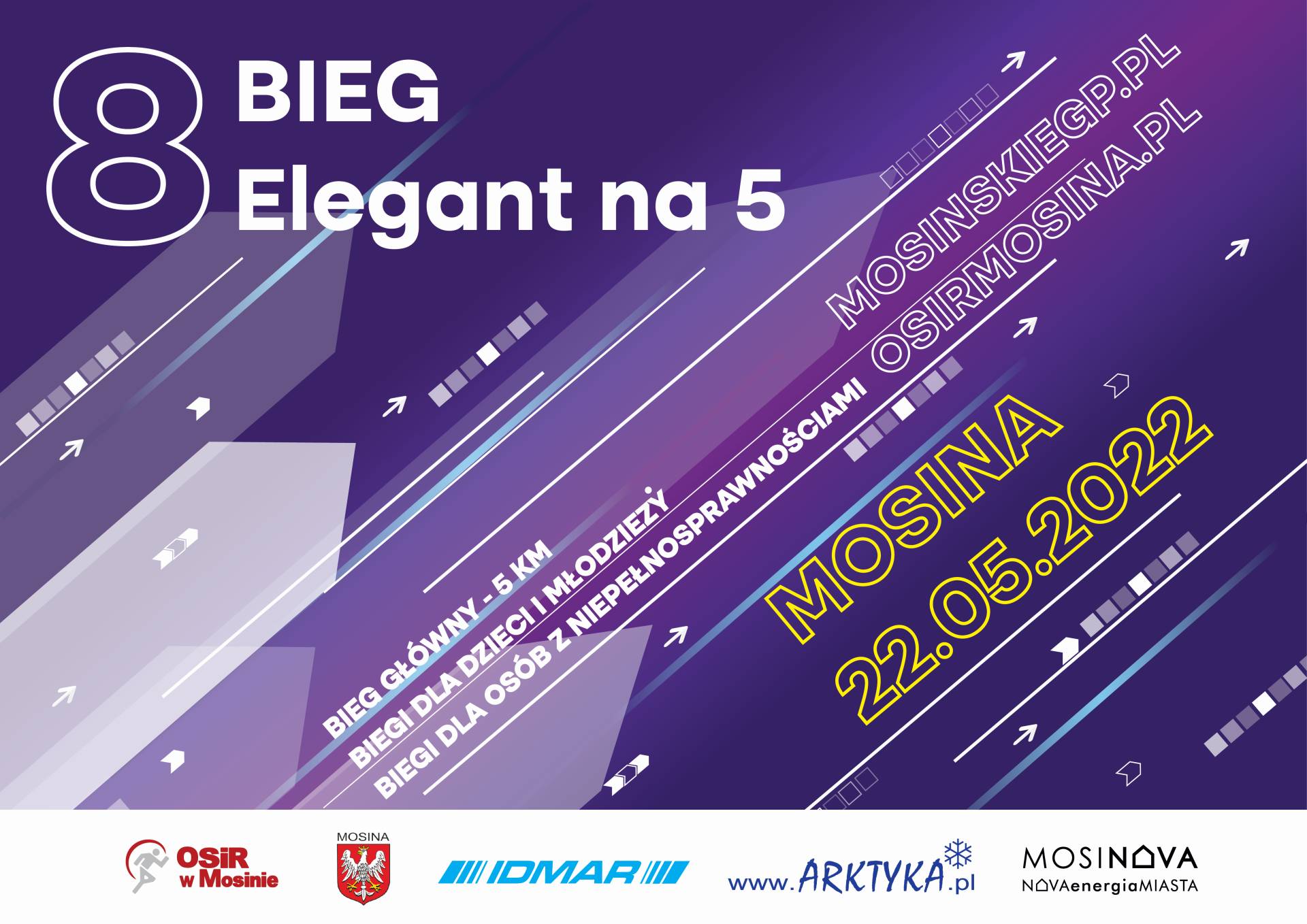 plakat informujący o 8 Biegu Elegant na 5 w dniu 22 maja 2022