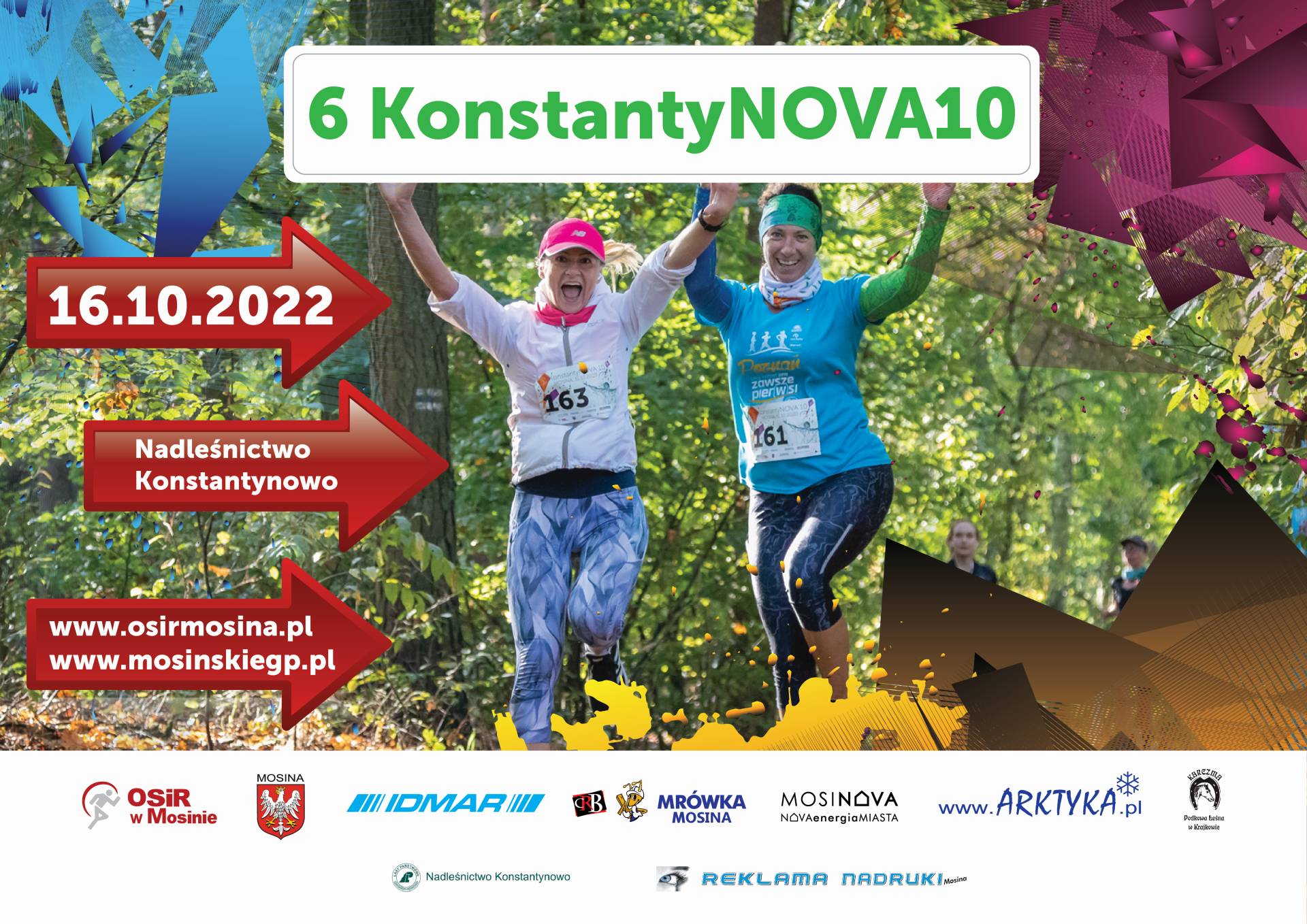 Plakat informacyjny dotyczący 6 Biegu KonstantyNOVA 10 któy odbędzie się 16 października na terenie nadleśnictwa Konstantynowo