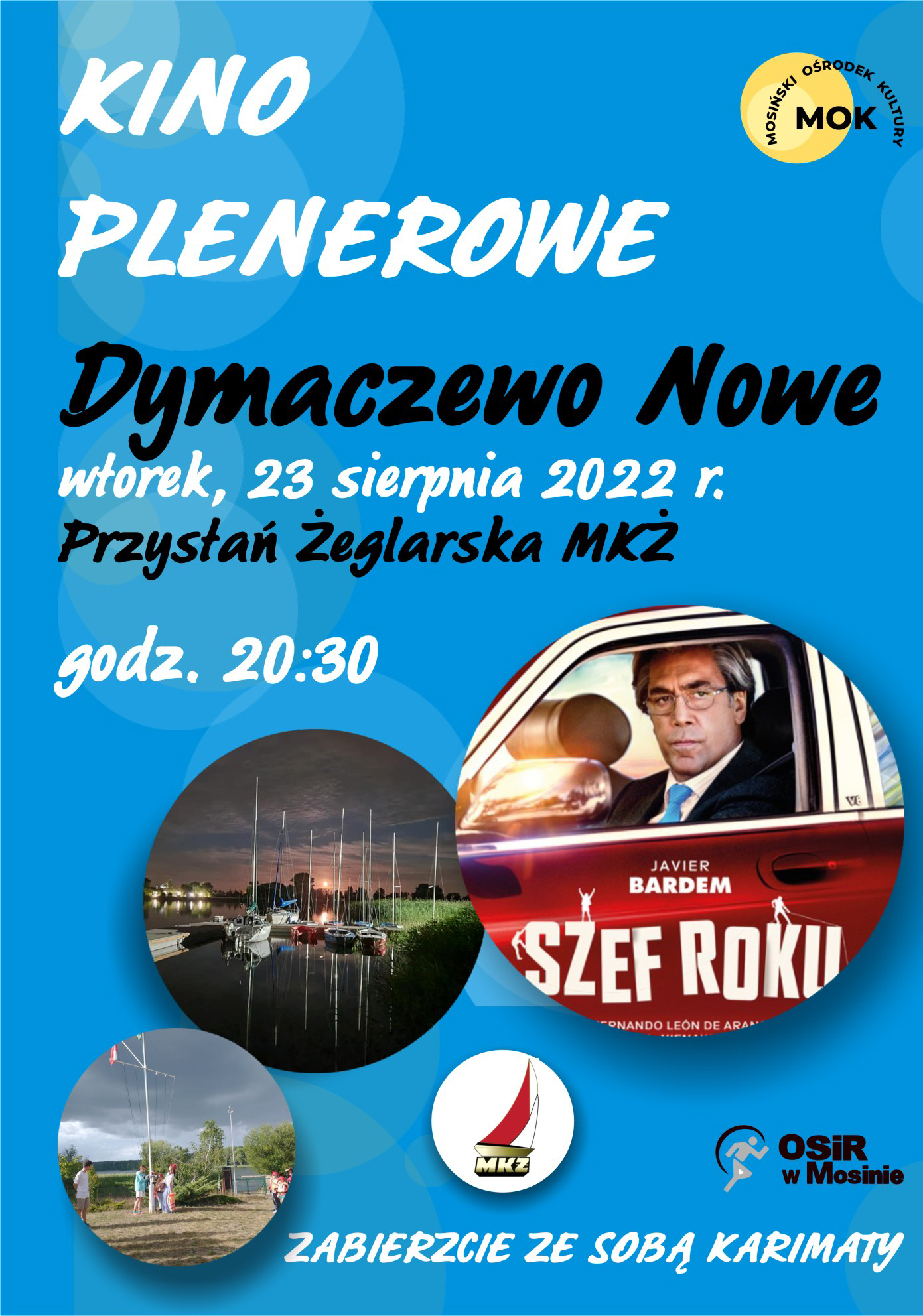 Kino plenerowe w Dymaczewie Nowym na Przystani Żeglarskiej w dniu 23 sierpnia 2022 roku