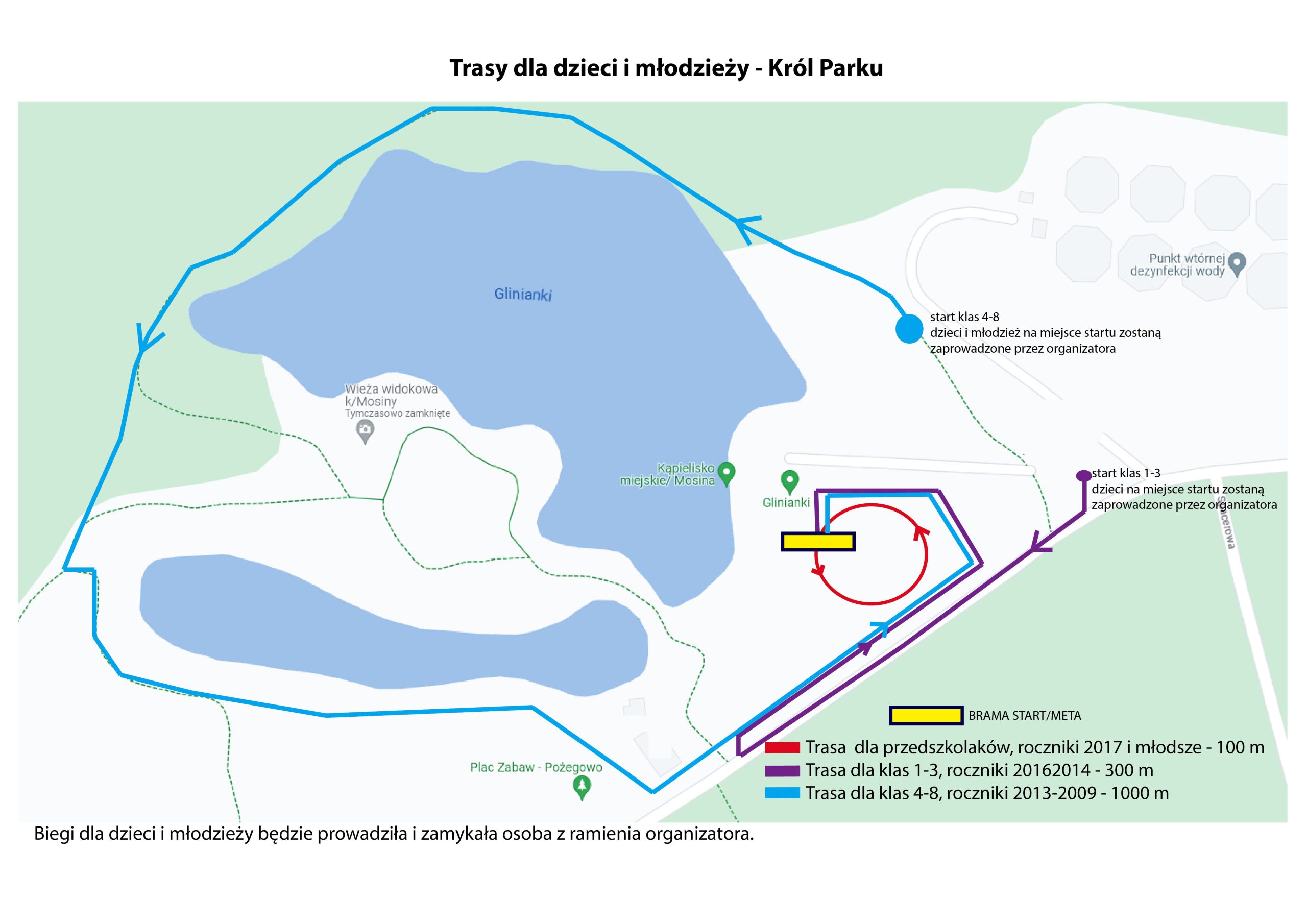 trasy dla dzieci i młodzieży w ramach festiwalu biegowego Król Parku wrzesień 2023 rok